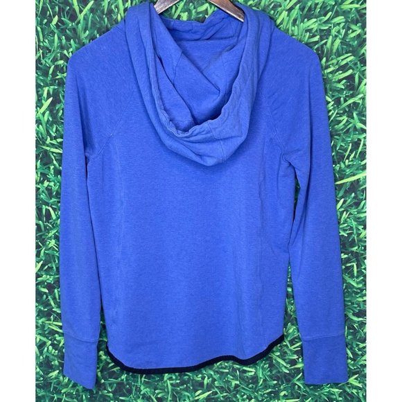 Athleta Sentry Hoodie Long Sleeve Women’s Medium Blue Kangaroo Pocket Thumbholes - Picture 5 of 6